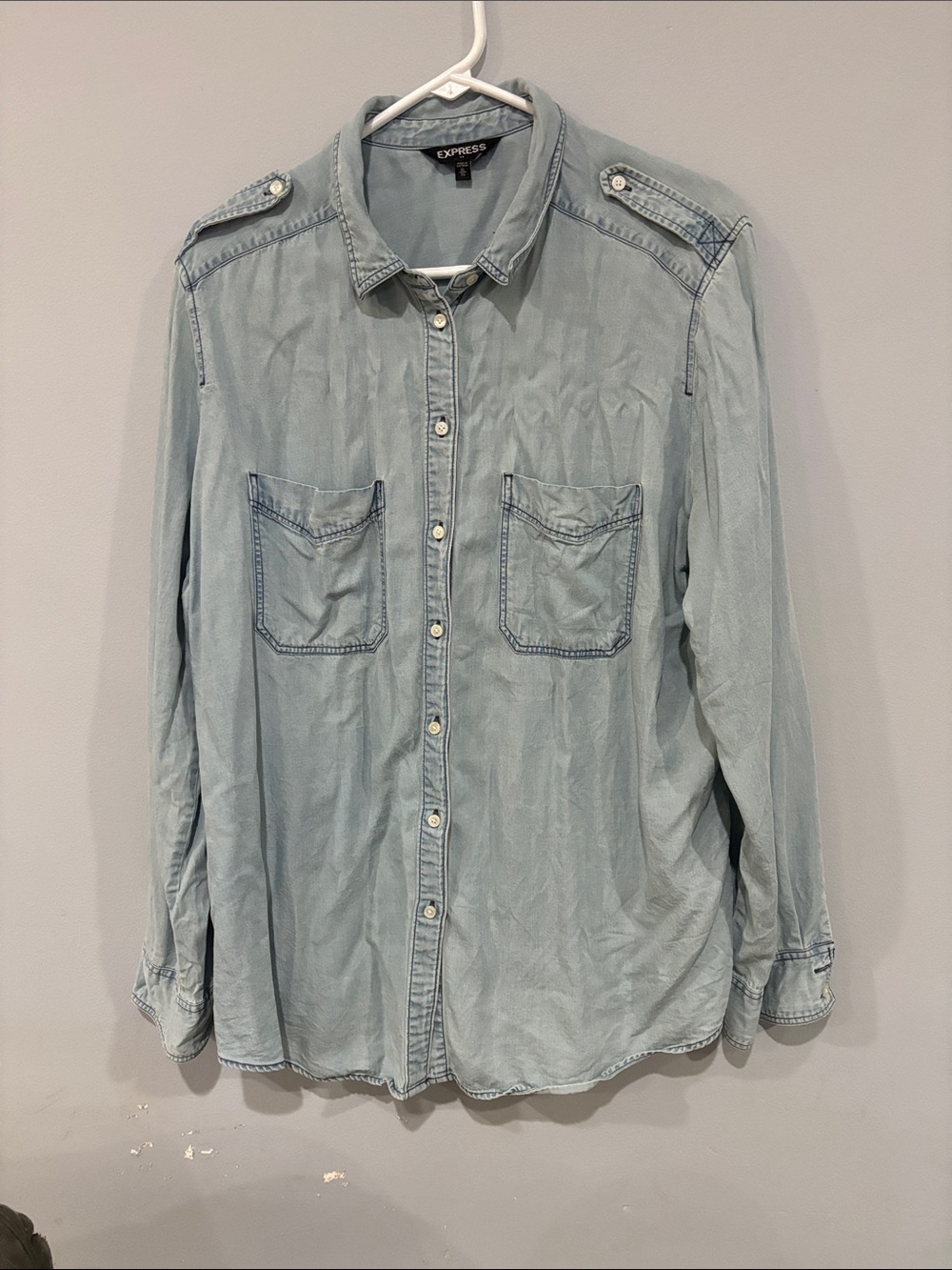 Express Light Wash Denim Button-Down Shirt